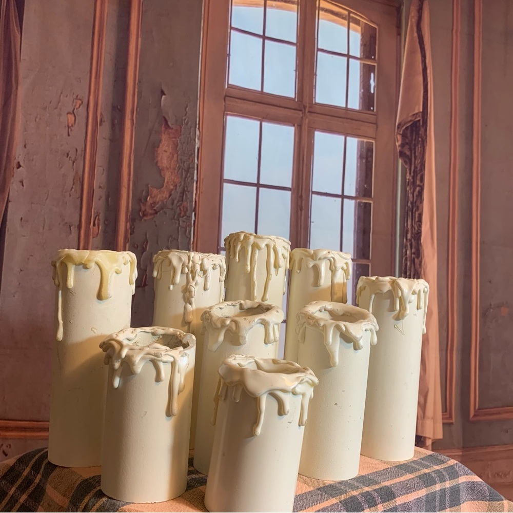 Lot of 9 Homemade PVC Faux Halloween Candles Rustic Drippy Look White Cemetery - Picture 7 of 13